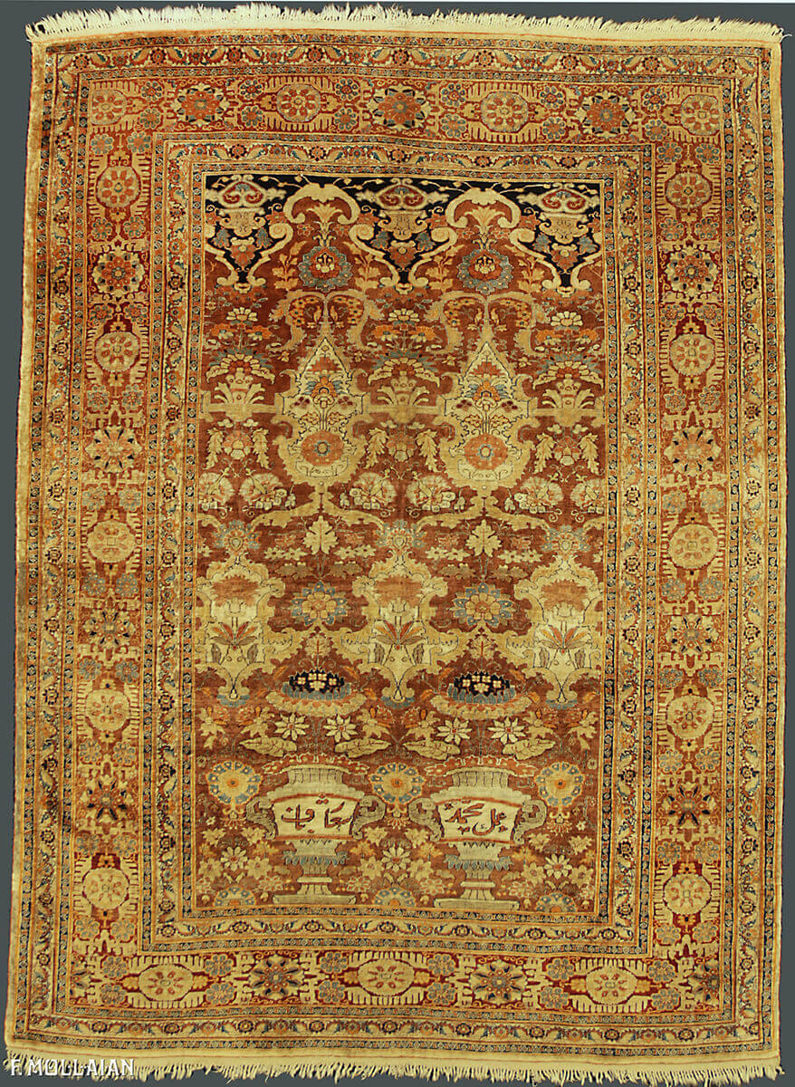 All-Over Antique Persian Heriz Silk Rug n°:55381474